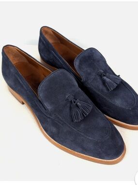 Men's Navy Suede Tassel Loafers Allen Edmond